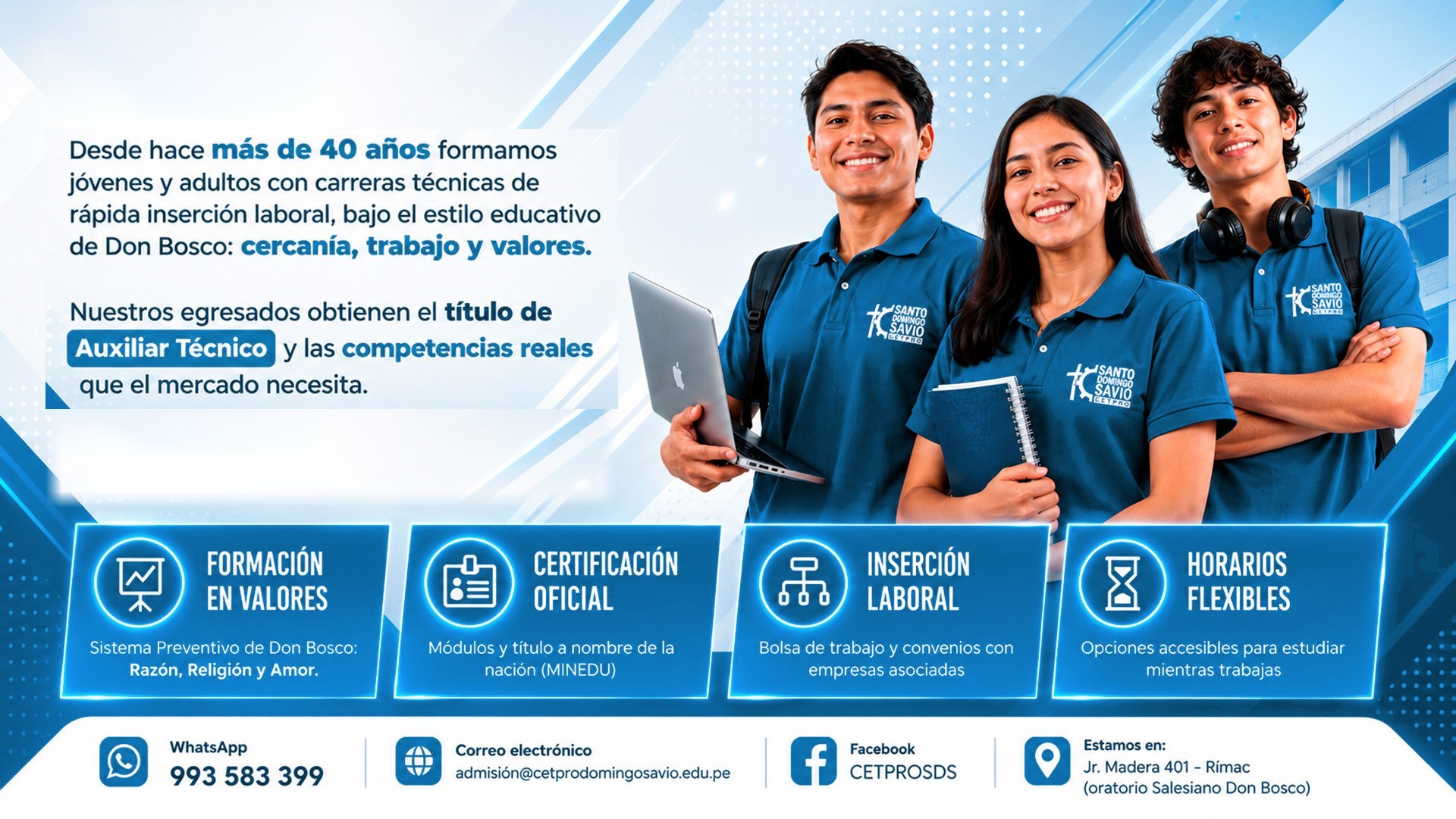 CETPRO Santo Domingo Savio: más de 40 años formando jóvenes y adultos. Título de Auxiliar Técnico